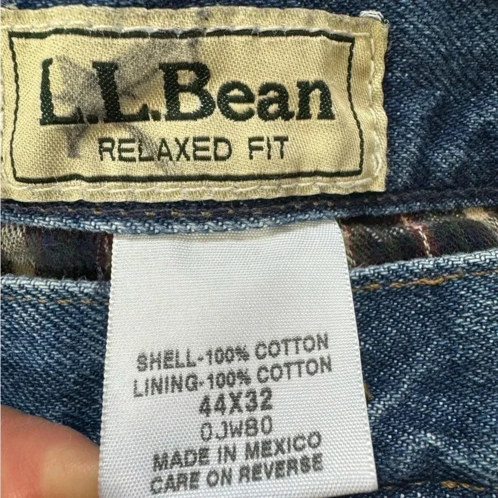 L.L Bean mens plaid lined jeans size 44x32